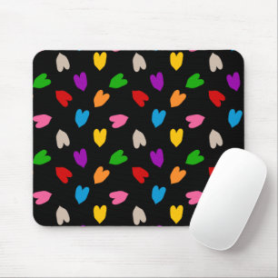 Alfombrilla De Ratón Corazones de amor coloridos diseño de patrón negro