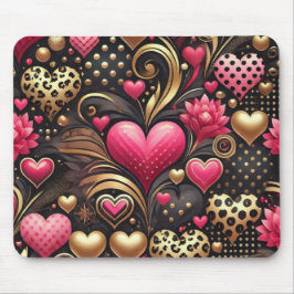 ALFOMBRILLA DE RATÓN CORAZONES DE AMOR DE LA VALENTINA DE ORO NEGRO ROJ