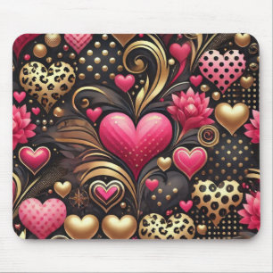 ALFOMBRILLA DE RATÓN CORAZONES DE AMOR DE LA VALENTINA DE ORO NEGRO ROJ