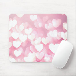 Alfombrilla De Ratón Corazones De Bokeh Rosado Y Blanco