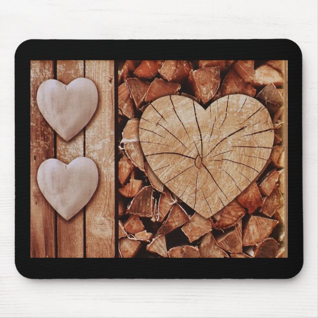 Alfombrilla De Ratón Corazones de madera rústicos (Frente)