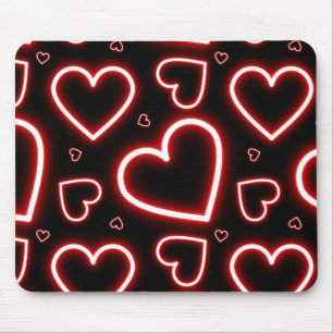 Alfombrilla De Ratón Corazones de neón rojo V-Day