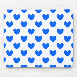 Alfombrilla De Ratón Corazones de polka azul en blanco