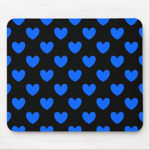 Alfombrilla De Ratón Corazones de polka azul sobre negro