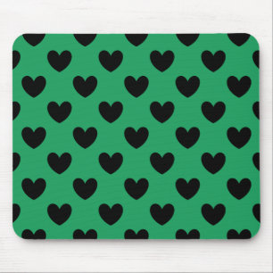 Alfombrilla De Ratón Corazones de polka negra en Kelly Green