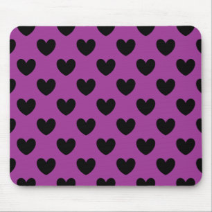 Alfombrilla De Ratón Corazones de polka negra en morado