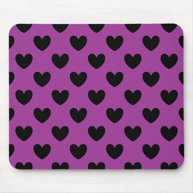 Alfombrilla De Ratón Corazones de polka negra en morado (Frente)