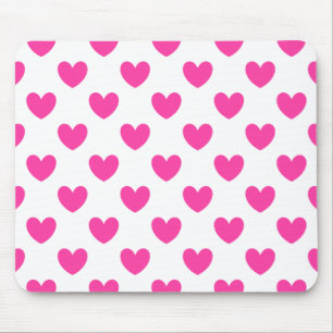 Alfombrilla De Ratón Corazones de polka rosa de Fuchsia en blanco