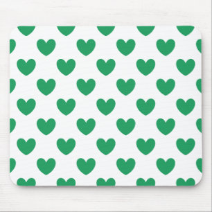 Alfombrilla De Ratón Corazones de polka verde de Kelly en blanco