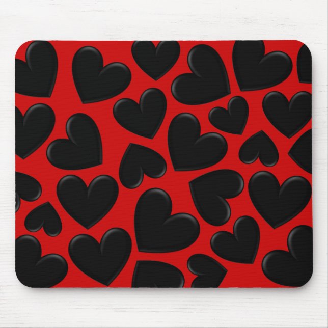 Alfombrilla De Ratón Corazones de Puffy Negros (Frente)