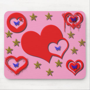 Alfombrilla De Ratón Corazones, Estrellas, Mousepad de mariposa