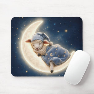 Alfombrilla De Ratón Cordero durmiendo en una luna creciente
