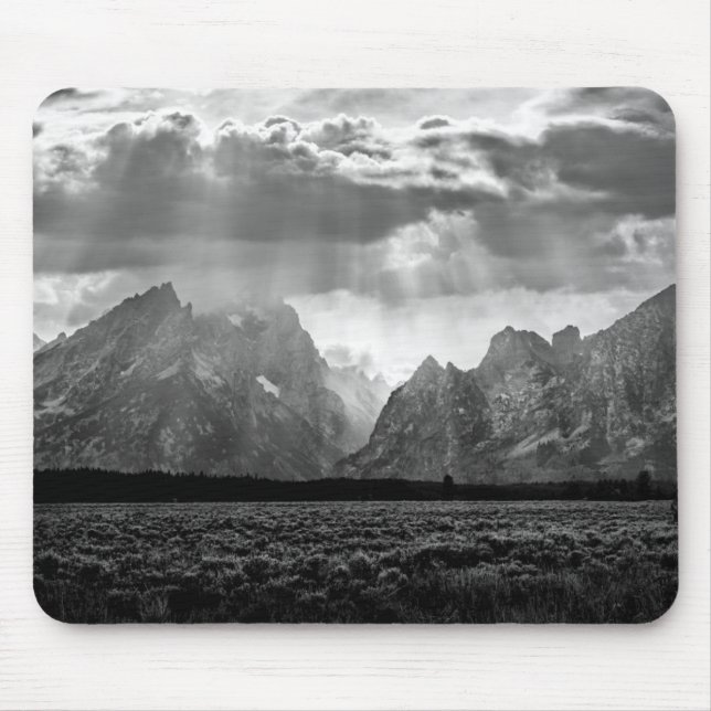 Alfombrilla De Ratón Cordillera magnífica de Teton en blanco y negro (Frente)