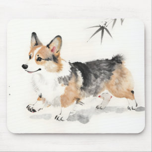 Alfombrilla De Ratón Corgi Acuarela – Arte de Perro con Tinta Japonesa