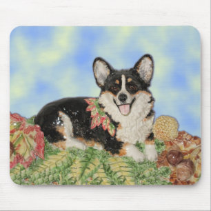 Alfombrilla De Ratón Corgi de tres colores en Mousepad de follaje otoñ
