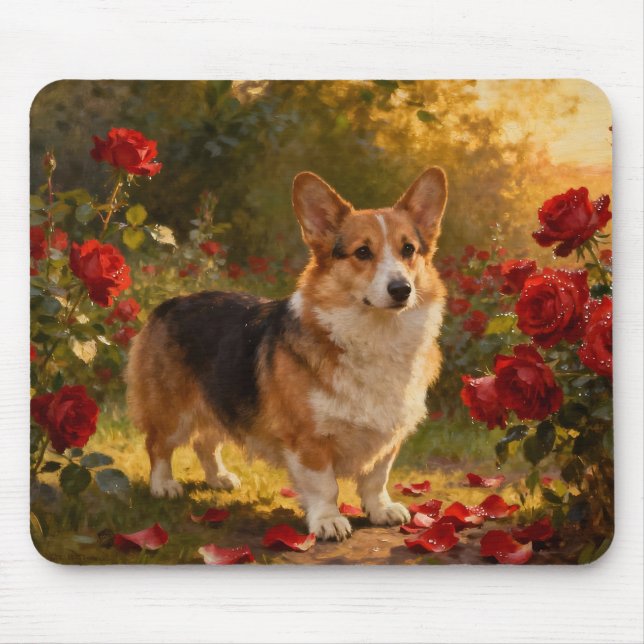 Alfombrilla De Ratón Corgi en las Rosas V (Frente)