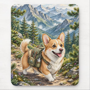 Alfombrilla De Ratón Corgi Hiking en Montañas Acuarela