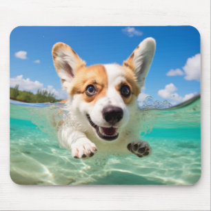 Alfombrilla De Ratón Corgi Mascota Dog Animal Diversión Jugando Agua
