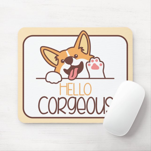 Alfombrilla De Ratón Corgi Perro Hola Adorable (Con ratón)