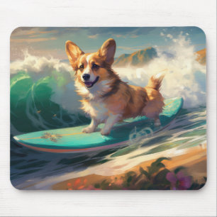 Alfombrilla De Ratón Corgi  Pintura de Surf en la Playa