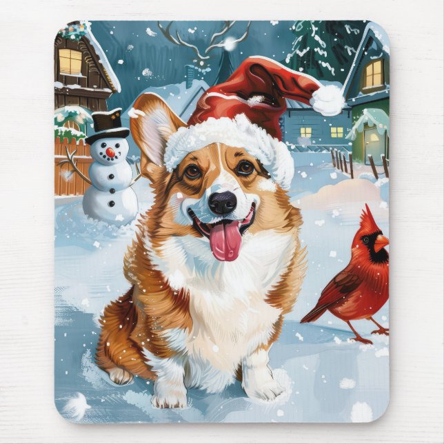 Alfombrilla De Ratón Corgi Winter Navidades Wonderland Alegría (Frente)