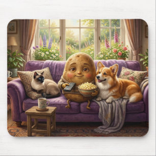 Alfombrilla De Ratón Corgi y gato patatas de sofá