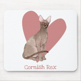 Alfombrilla De Ratón Cornish Rex Cat Watercolor Kitty Pink Heart