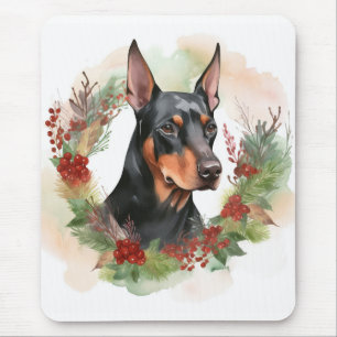 Alfombrilla De Ratón Corona de Navidad de Doberman Perro Festivo