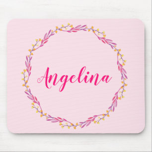 Alfombrilla De Ratón Corona floral rosa bonita femenina con nombre pers