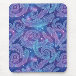 Alfombrilla De Ratón Cosmic Teal-Purple Feather Swirl Pattern