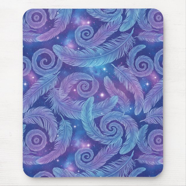 Alfombrilla De Ratón Cosmic Teal-Purple Feather Swirl Pattern (Frente)