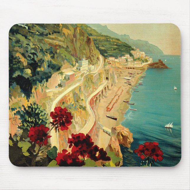 Alfombrilla De Ratón Costa Italiana de Amalfi, Poster de Viajes de la V (Frente)