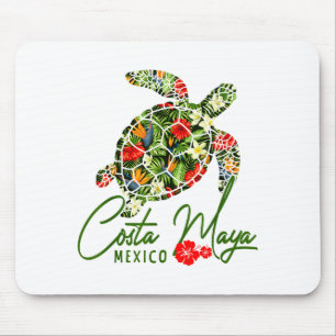 Alfombrilla De Ratón Costa Maya México Tortuga Marina Hibisco Tropical