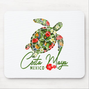 Alfombrilla De Ratón Costa Maya México Tortuga Marina Hibisco Tropical 