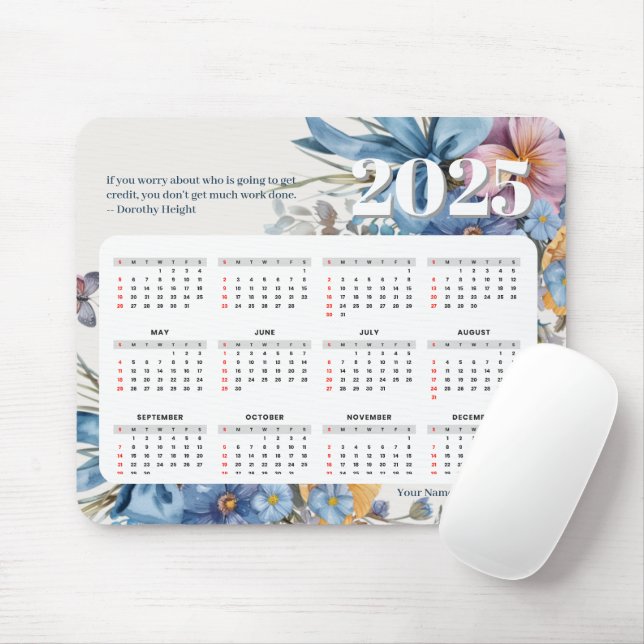 Alfombrilla De Ratón Cotización moderna del calendario 2025 y nombre pe (Con ratón)