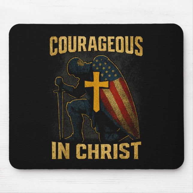 Alfombrilla De Ratón Courageous In Christ Knight Cross Patriotic Usa Fl (Frente)