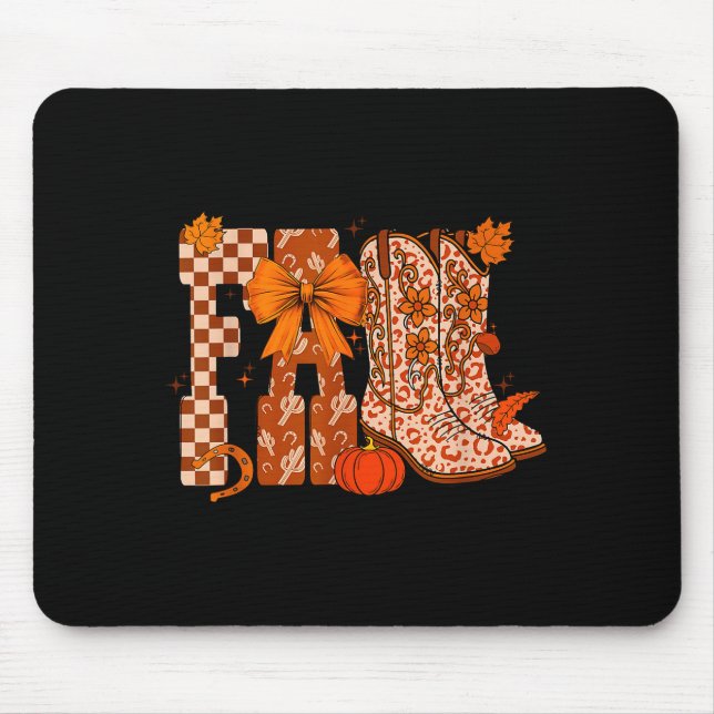 Alfombrilla De Ratón Cowboy Checkered Fall,fall Pumpkin,boots Cow Funny (Frente)
