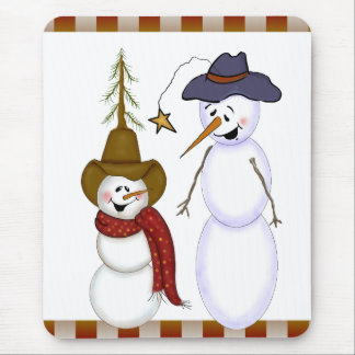 Alfombrilla De Ratón Cowboy De Arte Popular Cute Snowman