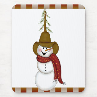 Alfombrilla De Ratón Cowboy De Arte Popular Cute Snowman
