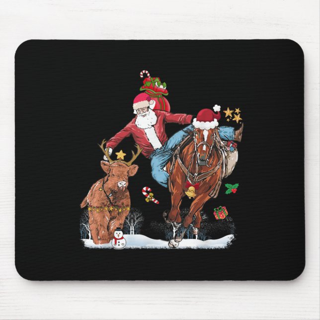 Alfombrilla De Ratón Cowboy Santa Bulldogging Western Cowboy Xmas Funny (Frente)
