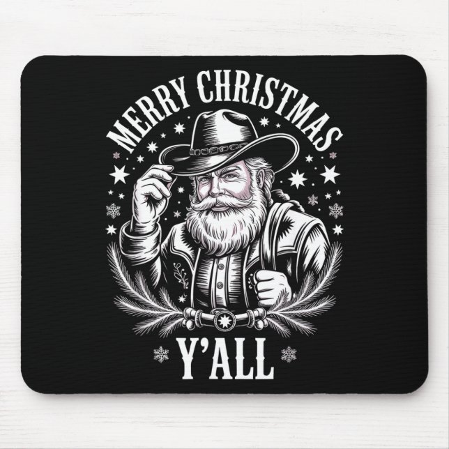 Alfombrilla De Ratón Cowboy Santa Claus Merry Christmas Y'all Western C (Frente)