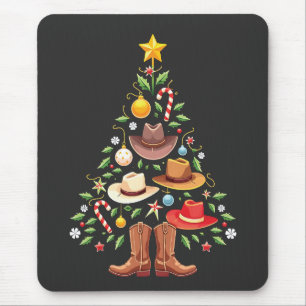 Alfombrilla De Ratón Cowboy Western Christmas Tree Santa