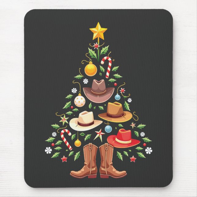 Alfombrilla De Ratón Cowboy Western Christmas Tree Santa (Frente)
