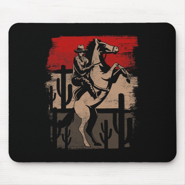 Alfombrilla De Ratón Cowboy Wild West Country Horseck Riding Horse Retr (Frente)