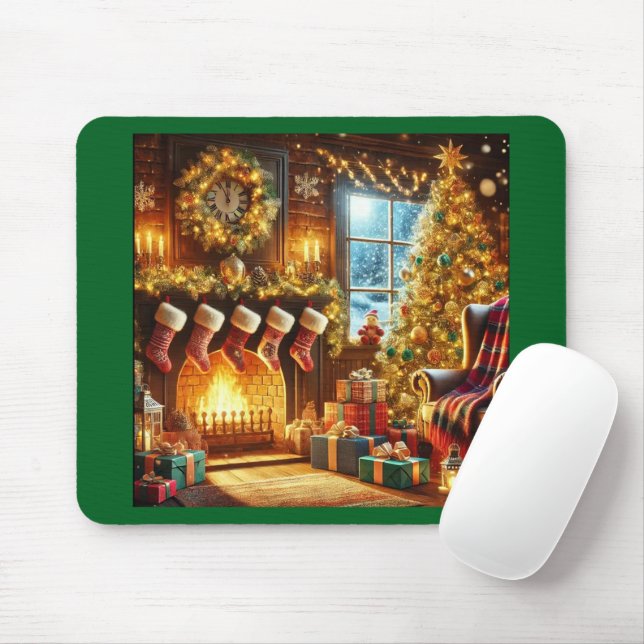 Alfombrilla De Ratón Cozy Christmas Fireplace Mouse Pad (Con ratón)