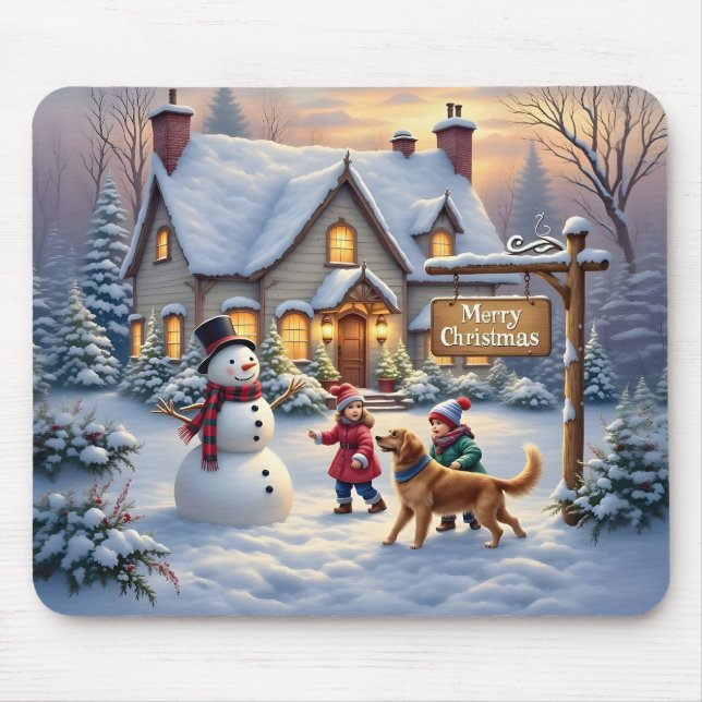 Alfombrilla De Ratón Cozy Christmas Snow Scene Art (Frente)