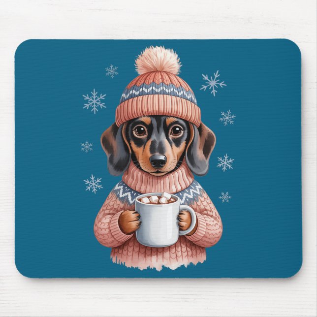 Alfombrilla De Ratón Cozy Dachshund Dog With Hot Cocoa Holiday Winter S (Frente)