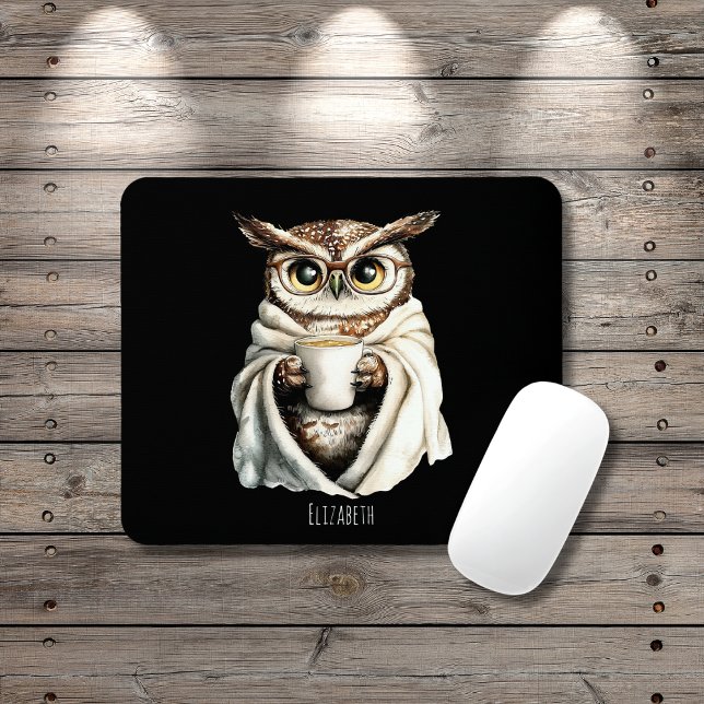 Alfombrilla De Ratón Cozy Owl with Coffee Mug Mouse Pad (Subido por el creador)