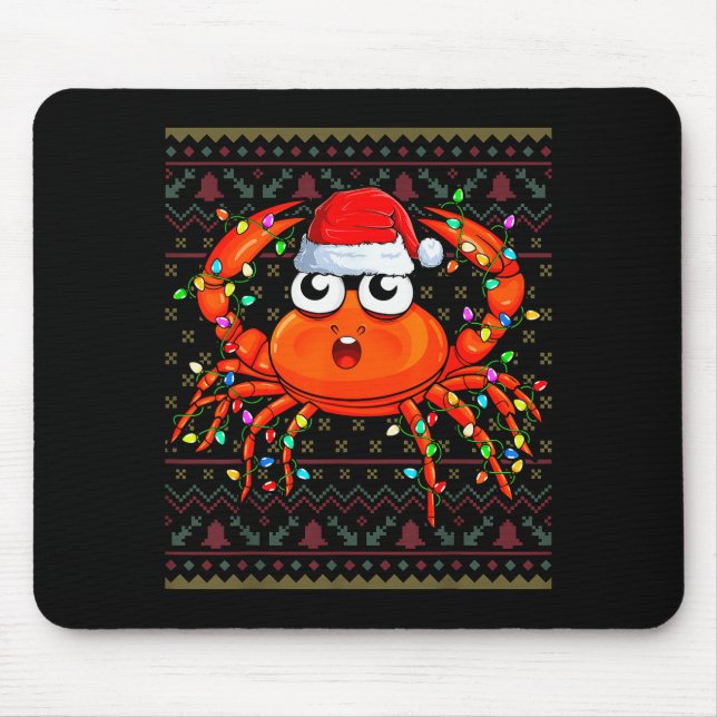 Alfombrilla De Ratón Crab Wearing Xmas Lights Santa Hat Crab Christmas  (Frente)
