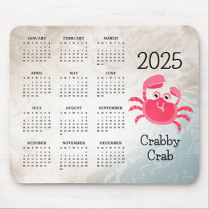 Alfombrilla De Ratón Crabby Crab Design 2025 Calendar Mouse Pad